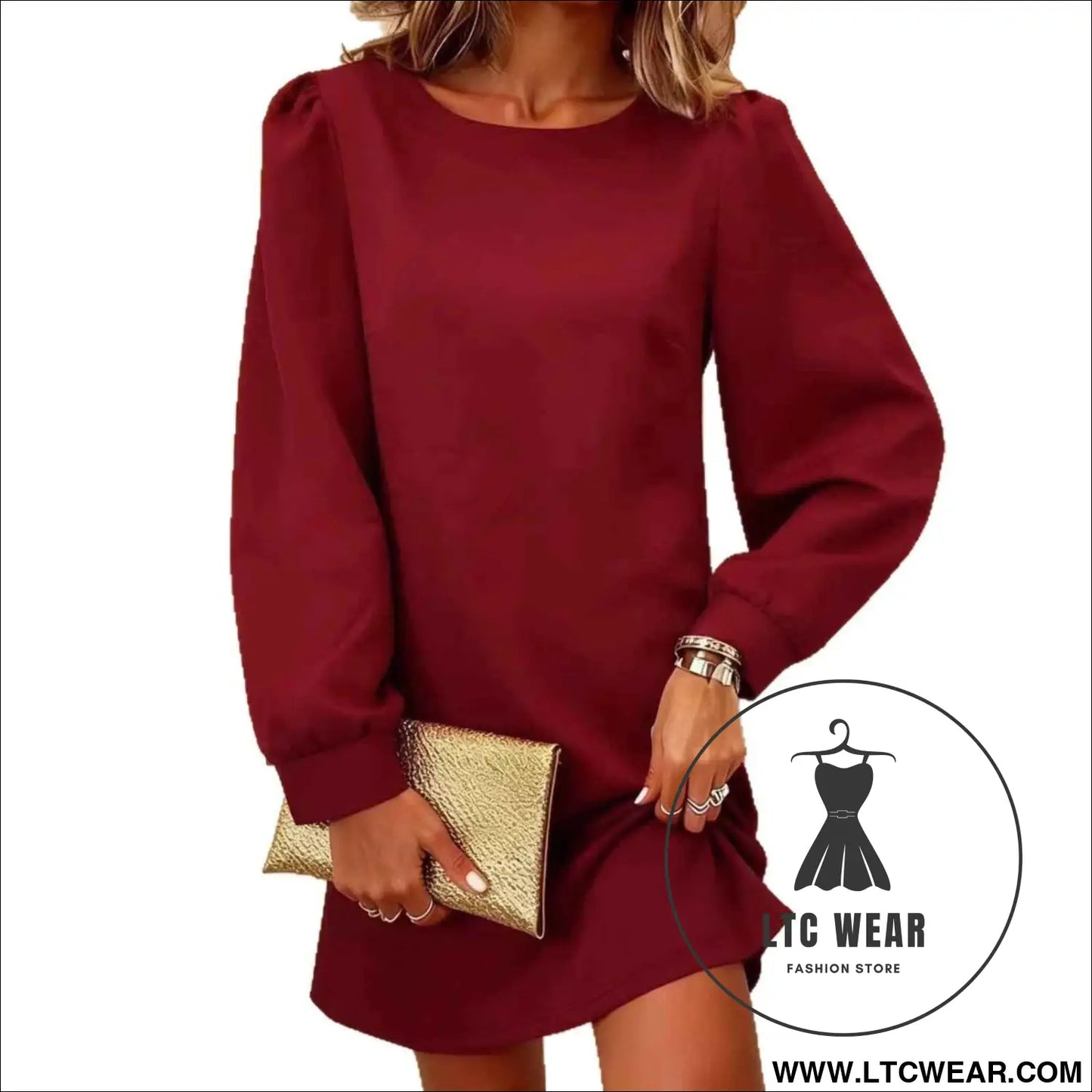 Elegant Long Sleeve Round Neck Backless Bow Dress with Casual Style for Women