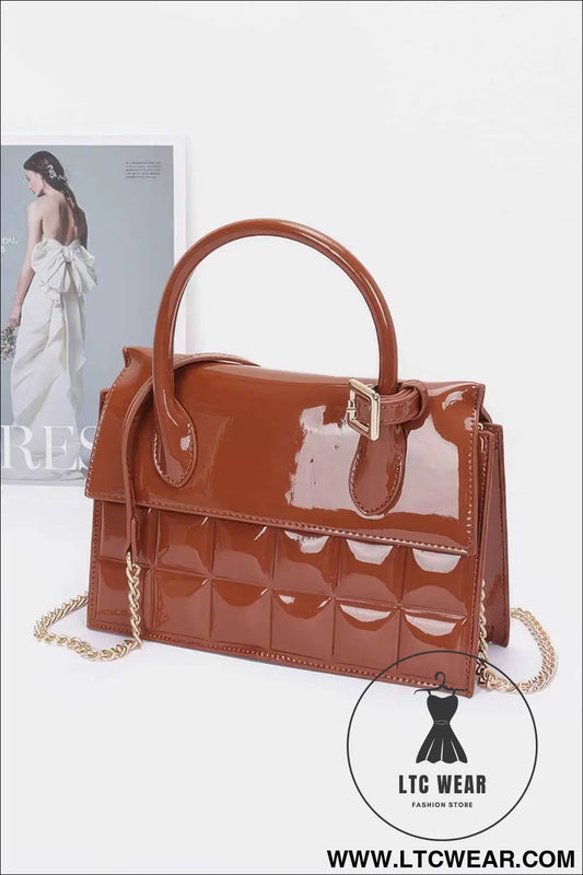 Embossed Enamel Top Handle Bag