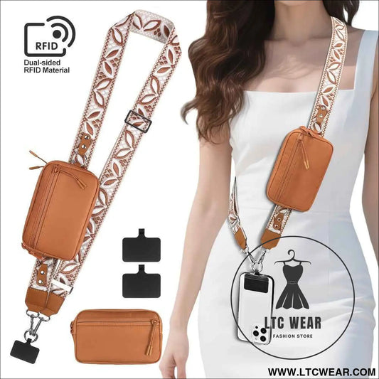 Embroidered Floral Crossbody RFID Wallet Phone Lanyard Chic