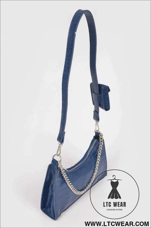 Faux Croc Chain Crossbody Bag W Airpod Purse