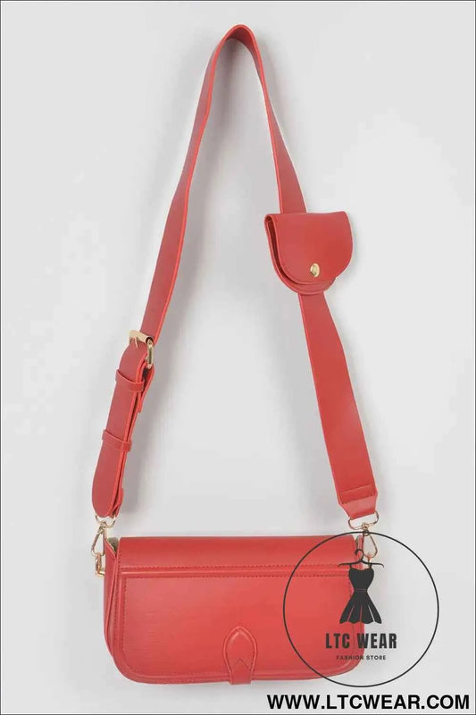 Faux Leather Crossbody Bag W/mini Pouch