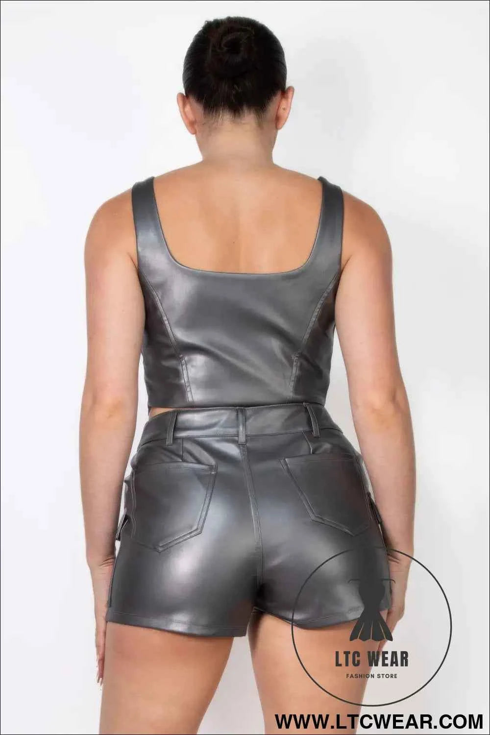 Faux Leather Square Zippered Crop Top