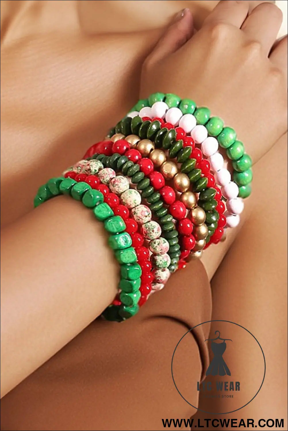 Fiery red christmas 10pcs beaded stackable bracelet set - fiery red / one size / 100% pmma - jewelry