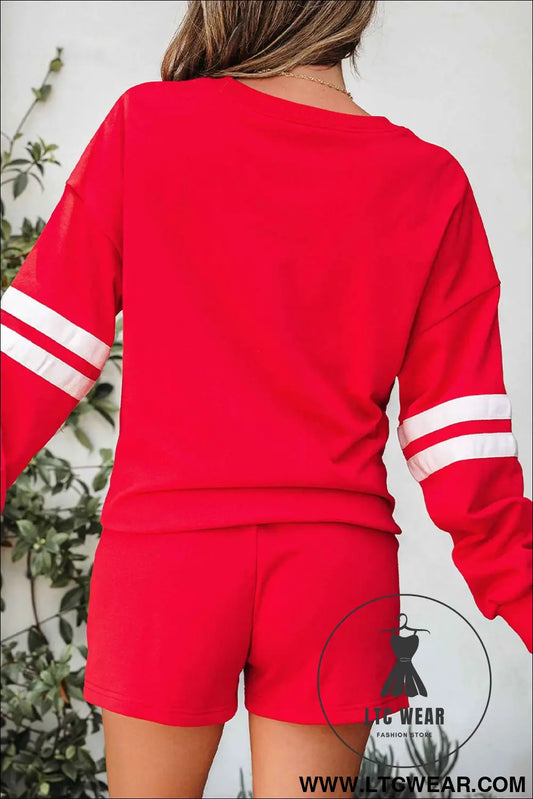 Fiery Red Glitter Game Day Slogan Football Patch Varsity Graphic Two Piece Set