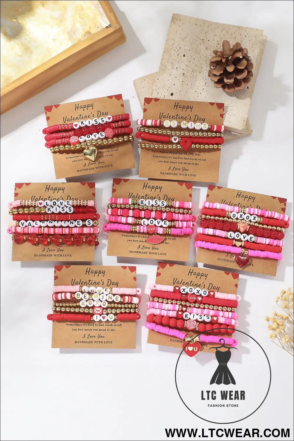 Fiery red kiss love valentines day golden beading bracelets 4pcs set - fiery red / one size / 100% pmma - jewelry