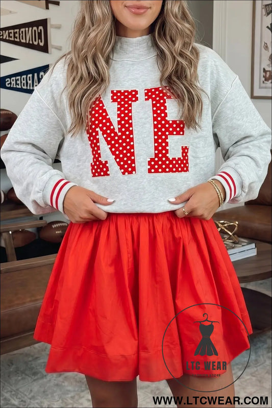 Fiery Red U Neck Long Sleeve Fit and Flare Short Dress
