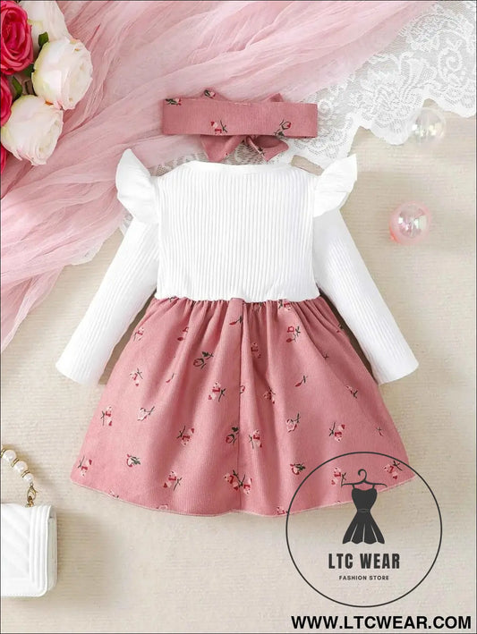 Floral Big Bow Dress Set for Infants 0-24 Months