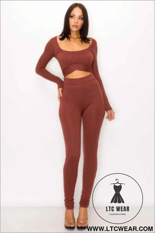 Front Shirring Back Tie Skinny Jumpsuit