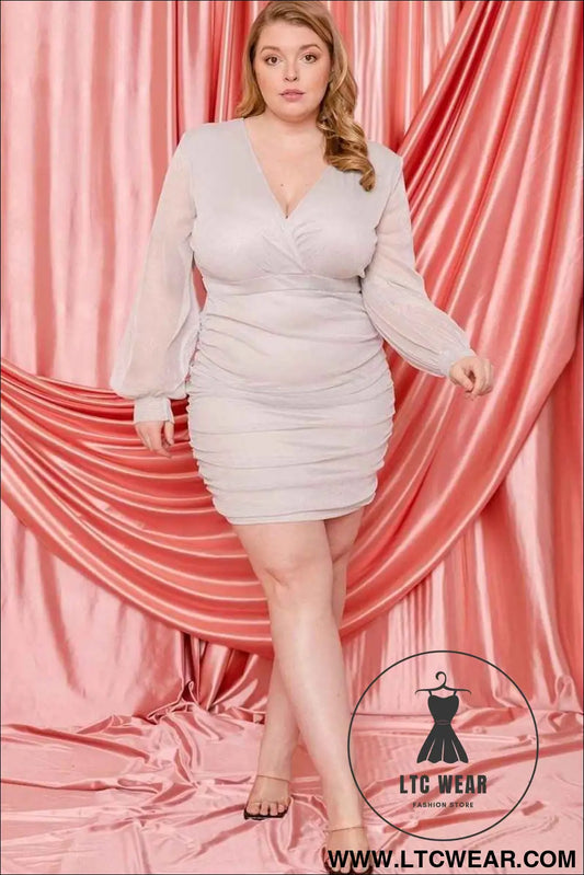 Glitter Mesh Shirring Side Plus Mini Dress