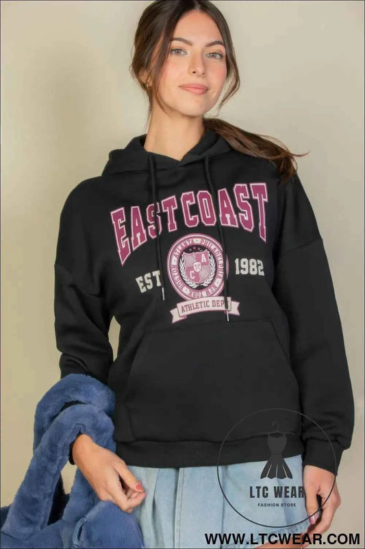 Graphic Kangaroo Pocket Drawstring Hoodie