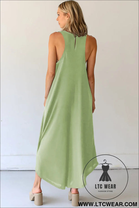 Grass green sleeveless v neck pocketed wide leg jumpsuit - jumpsuits & rompers