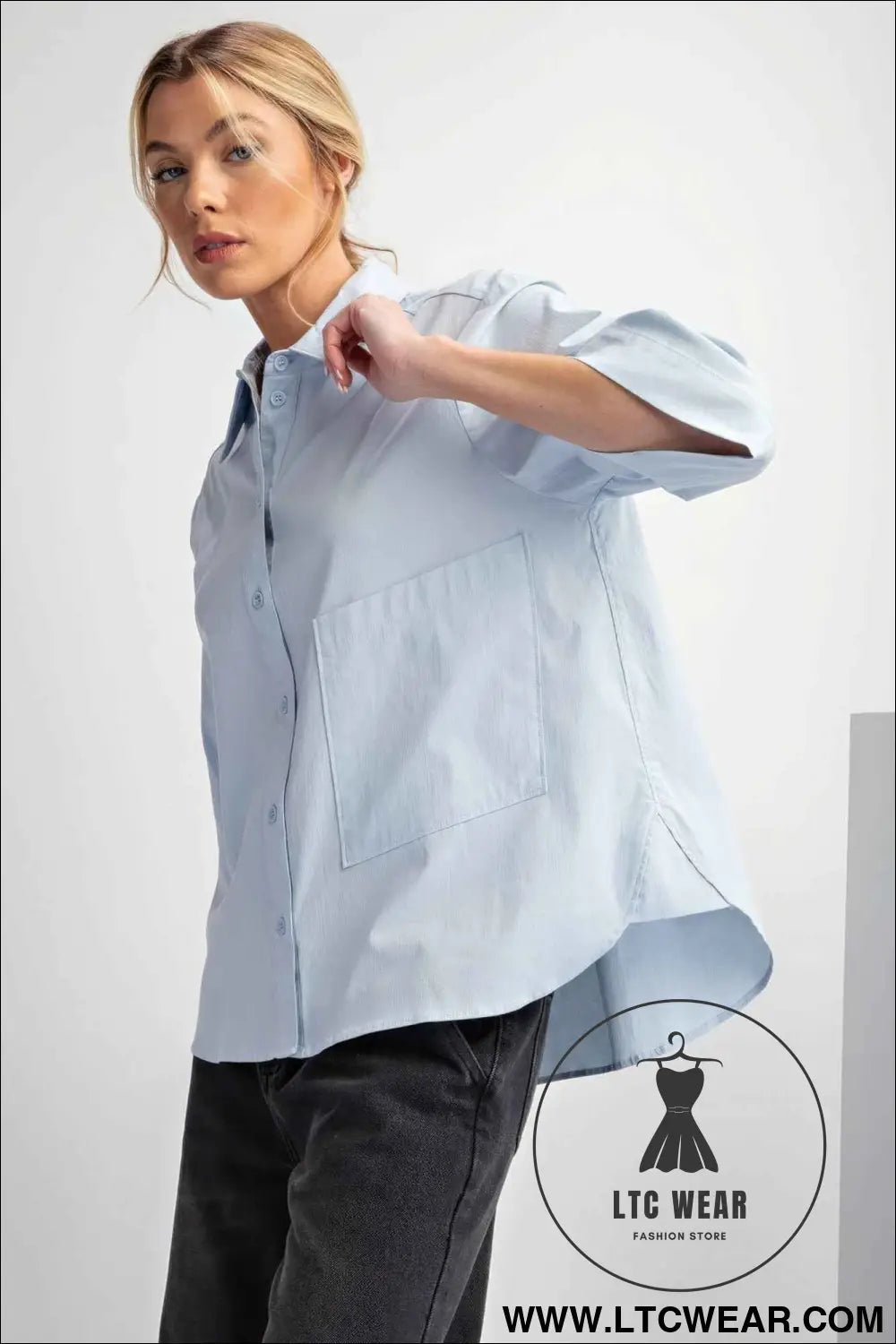 Half Slvs Stretch Poplin Button Down Shirt
