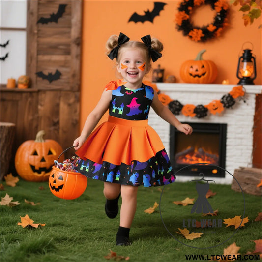 Halloween princess dress for girls sleeveless satin formal gown with bowknot tulle skirt