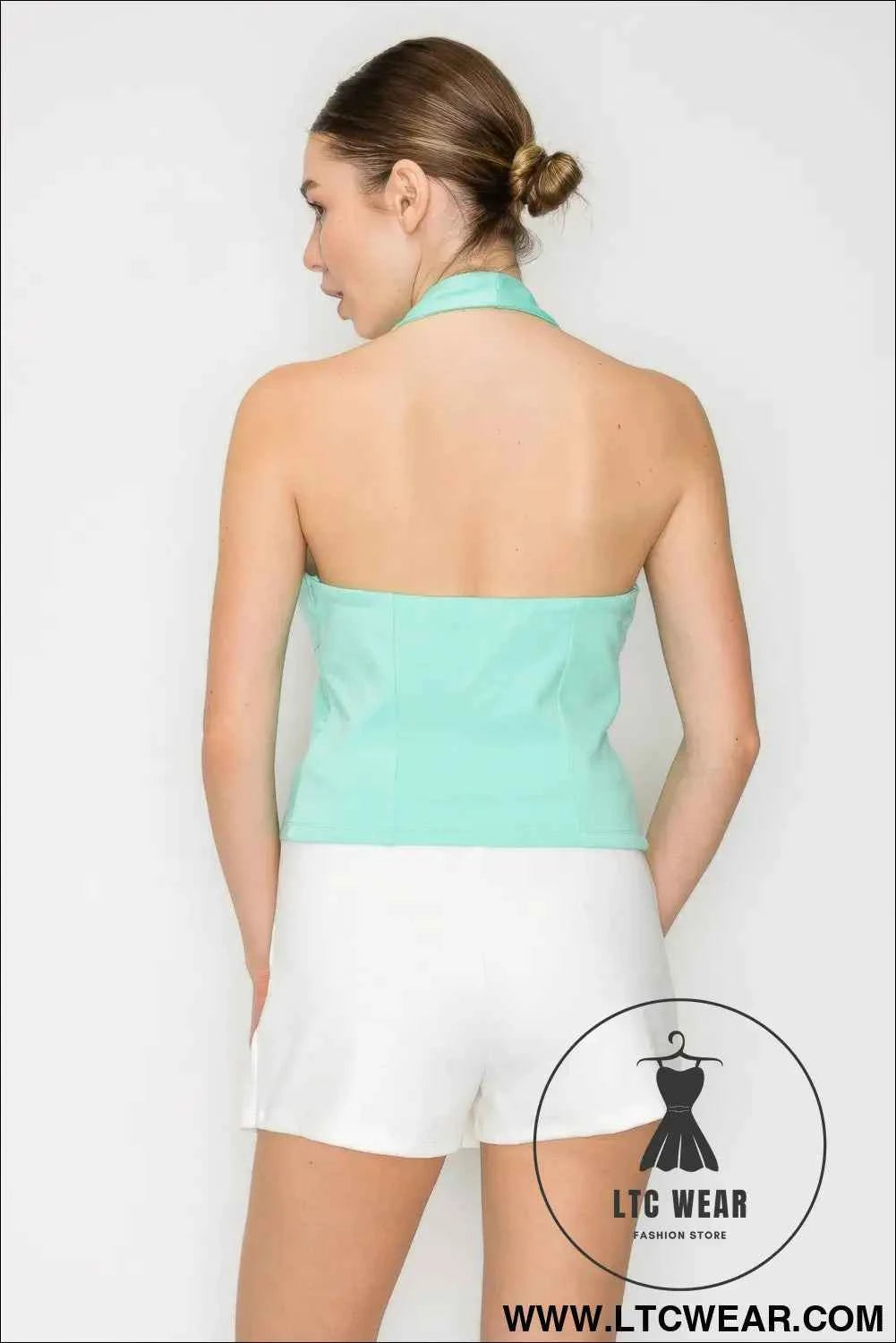Halter Neck Buckled Open-back Top