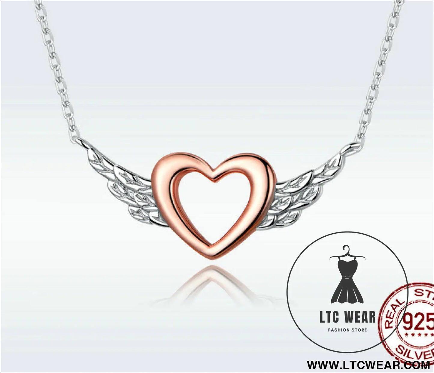 Heart-shaped necklace love wings pendant popular two-tone plated charm - bsn162 / sterling silver 925