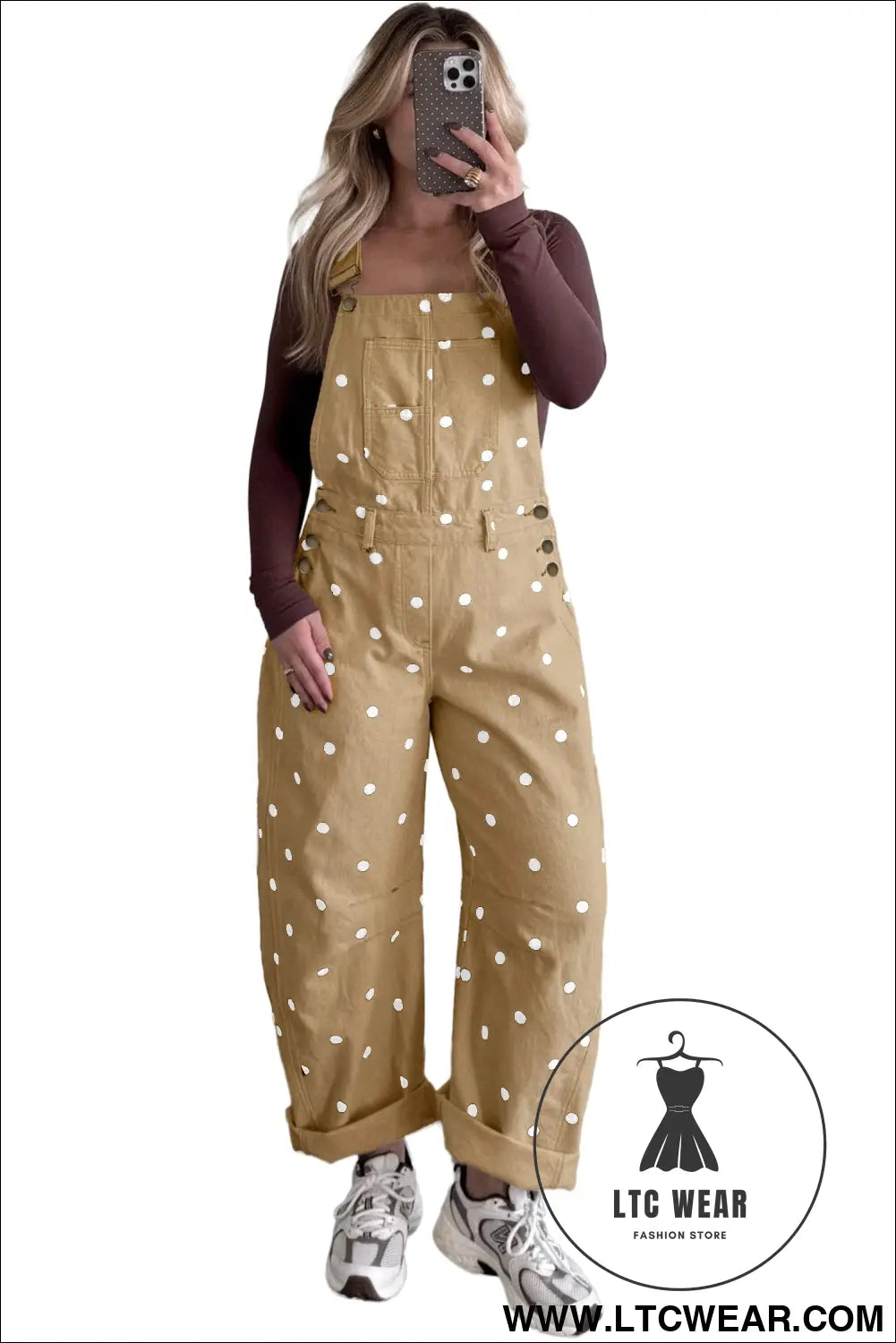 Jet Stream Polka Dot Print Bib Pocket Denim Barrel Overalls Jumpsuit - L.T.C Wear Online Fashion Store