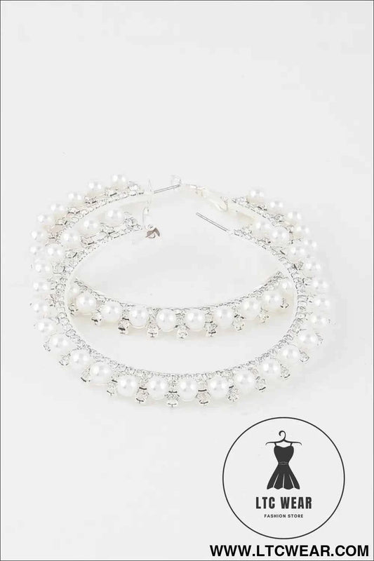 Jeweled Pearl Hoop Earrings