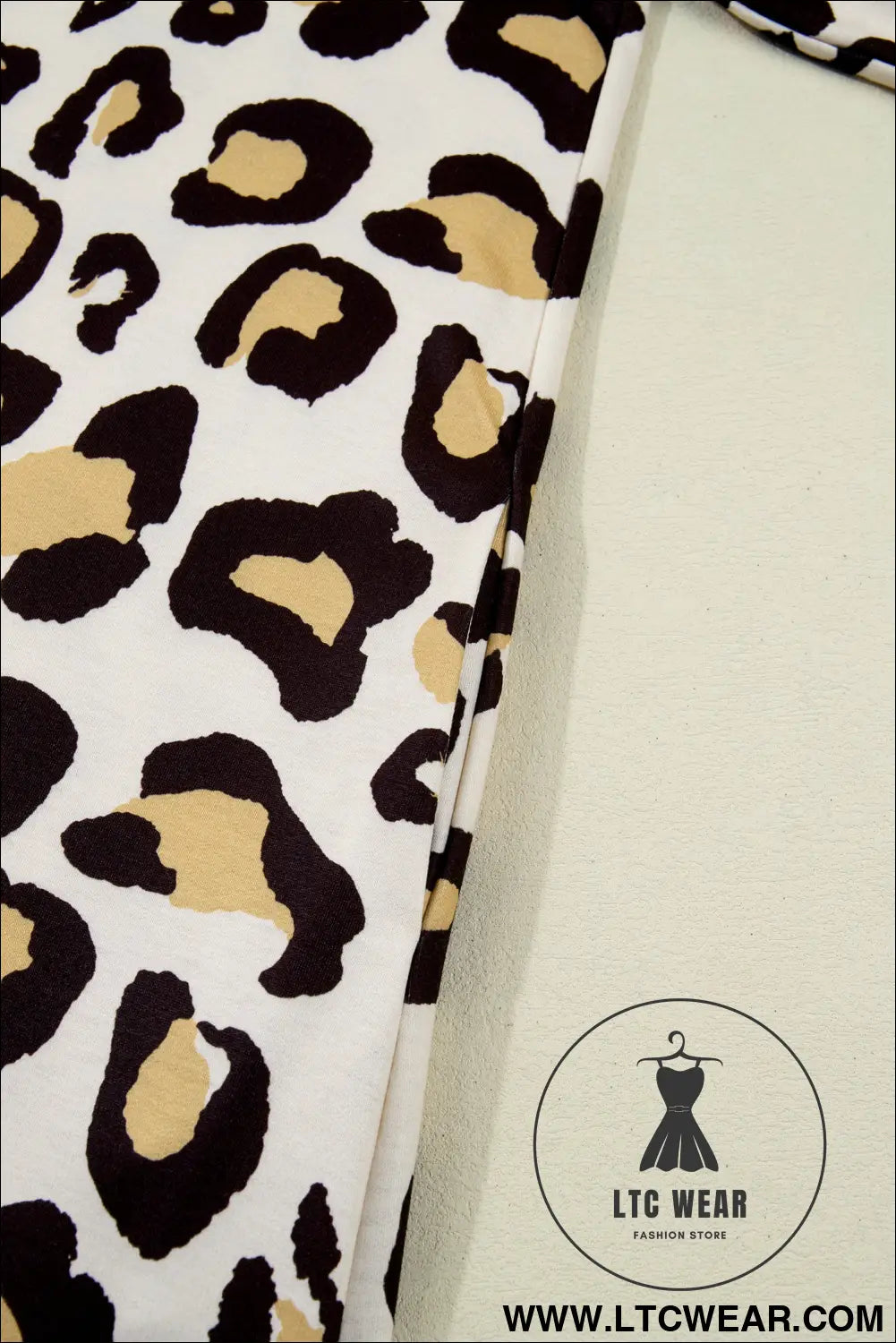 Khaki Leopard Long Sleeve Shift T Shirt Dress with Pockets - L.T.C Wear Online Fashion Store