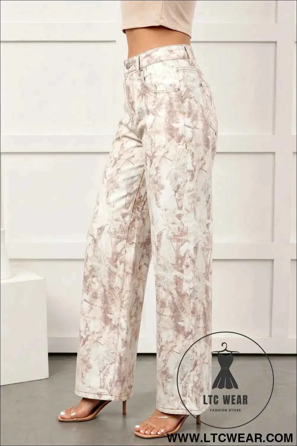 Khaki Woodland Camo Tummy Control Denim Wide Leg Jeans