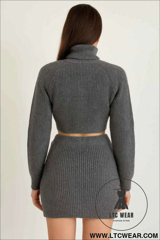 Knit Mock Neck Top And Skirt