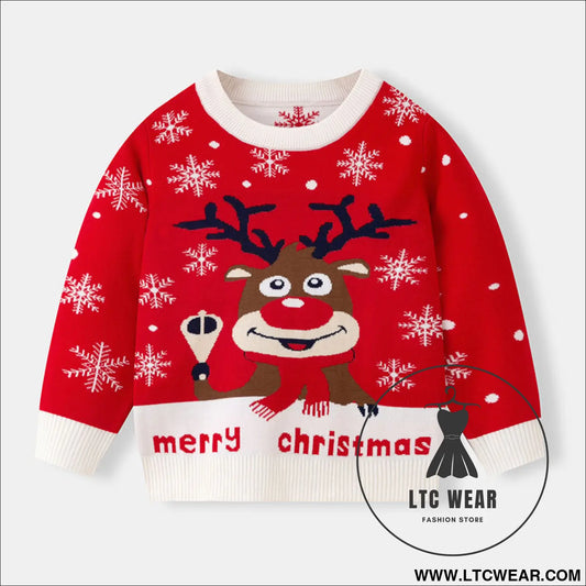 Little deer christmas sweater baby undercover knitted sweater - red / 3y(90cm)