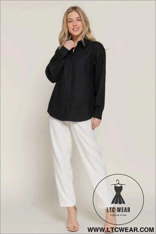 Long Sleeve Linen Blend Shirt