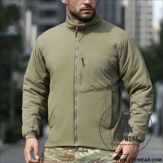 Men’s winter warm padded jacket lightweight hooded tactical parka outdoor waterproof windproof cold-weather hiking
