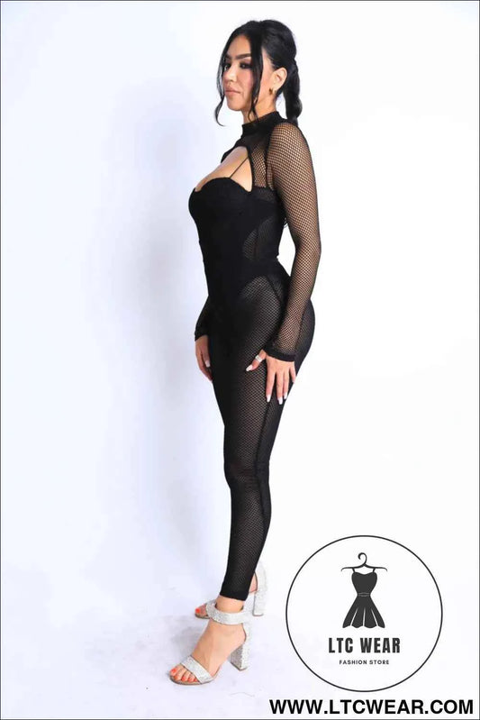 Mesh Crop Jumpsuit Set