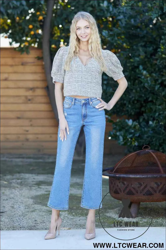 Mid Rise Crop Slim Bootcut With Stretch