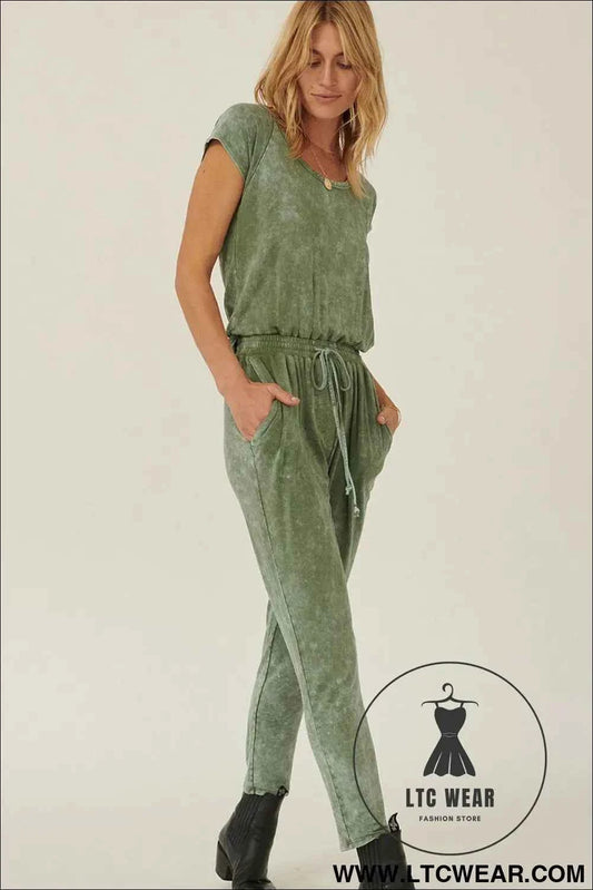 Mineral Washed Finish Knit Jumpsuit