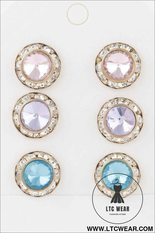 Multi Jeweled Stud Earrings Set