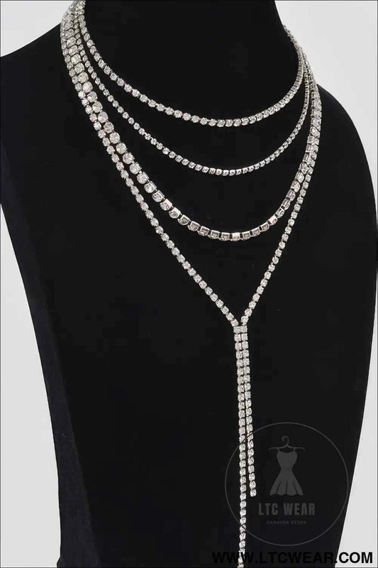 Multi-layered Rhinestone Long Necklace