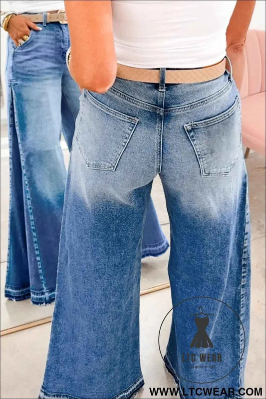 Myosotis Side Seam Gathering Flare Leg Jeans Casual Daily Full-length Denim Pants