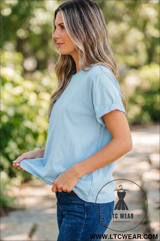 Myosotis Solid Color Round Neck Casual T Shirt