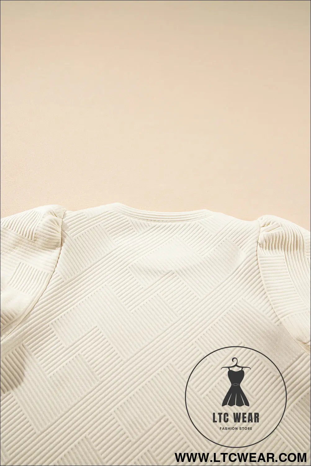 Oatmeal Solid Color Textured Puff Sleeve T-shirt - L.T.C Wear Online Fashion Store