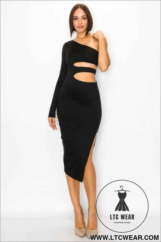 One Shoulder Maxi Dress With Waist Cut