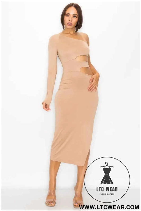 One Shoulder Maxi Dress With Waist Cut