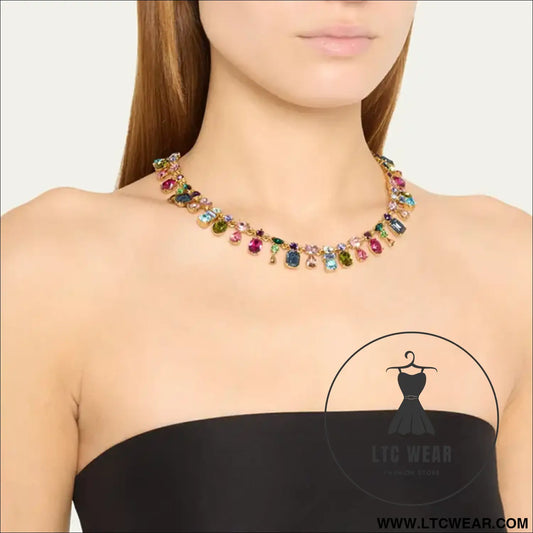 Oscar live cross-border colorful crystal dopamine color-blocked luxe small-batch design elegant high-end clavicle