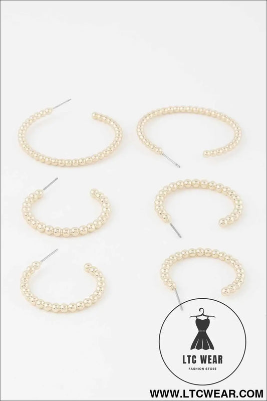 Pearl Bead Open Hoop Earrings Set