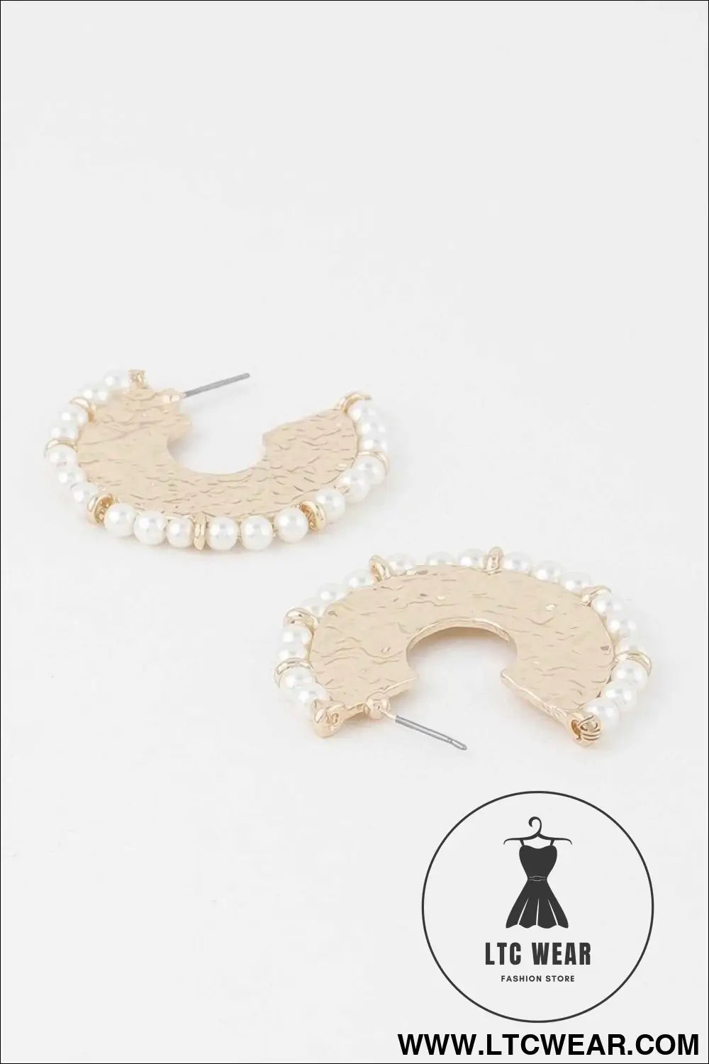 Pearl Hammered Hoop Earrings