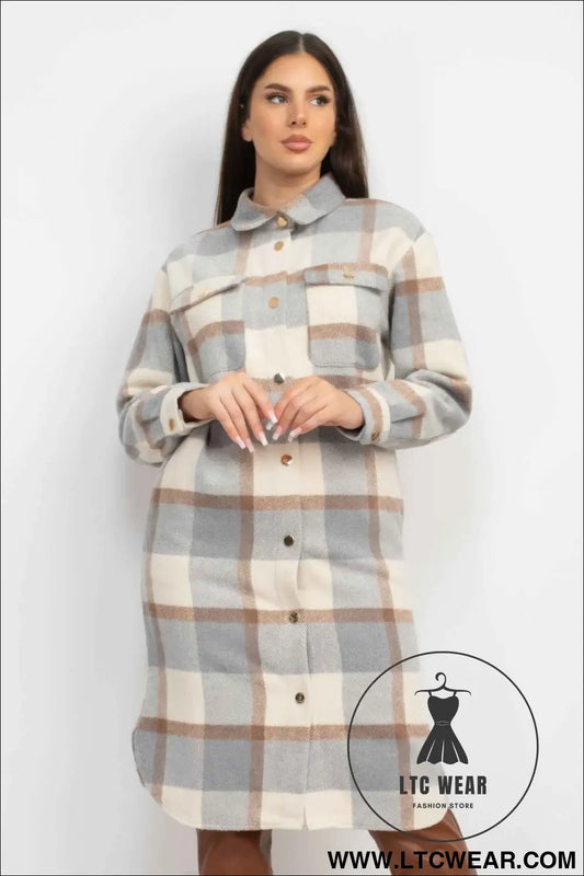 Plaid Buttoned Shacket Coat
