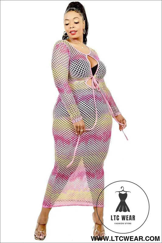 Plus See-through Gradient Fishnet Overlay Dress