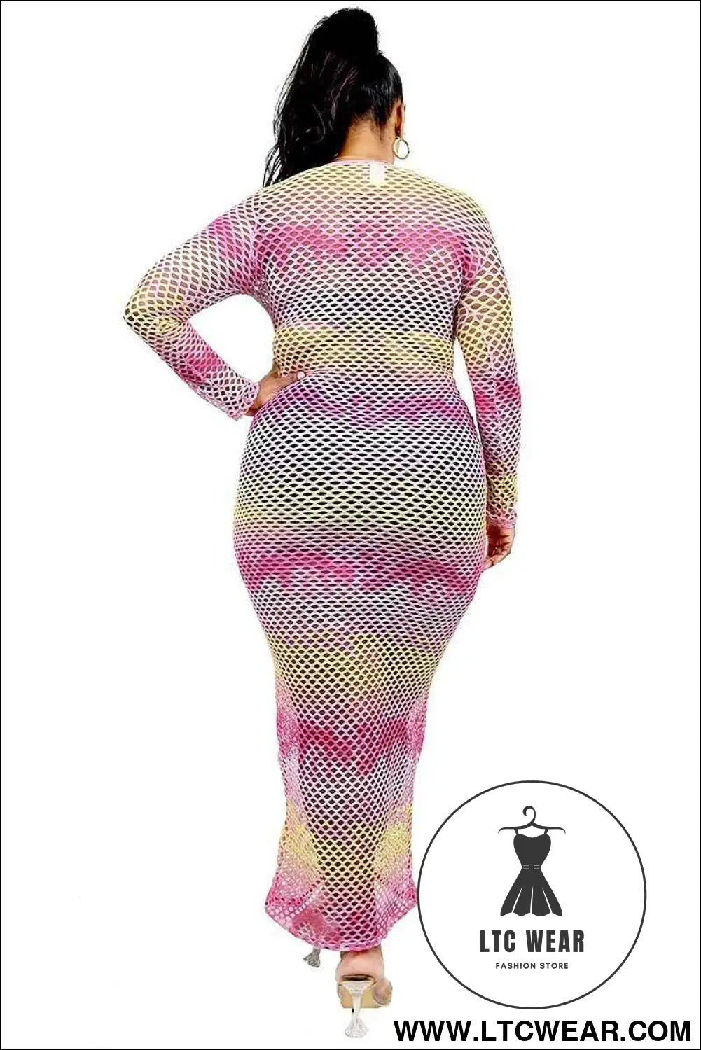 Plus See-through Gradient Fishnet Overlay Dress