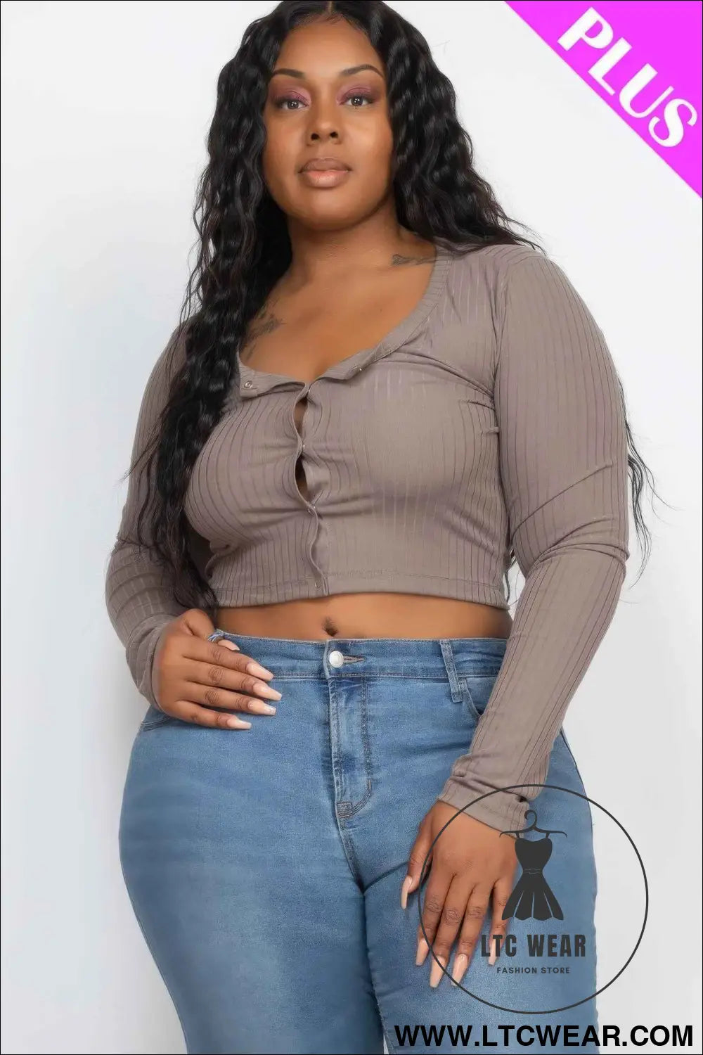 Plus Size Button Up Cropped Top