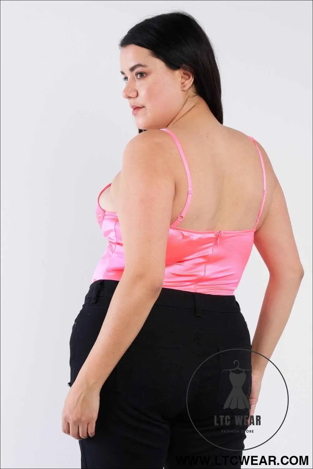 Plus Size Silk Chain Spaghetti Strap High Thong Center Cut Out Bodysuit