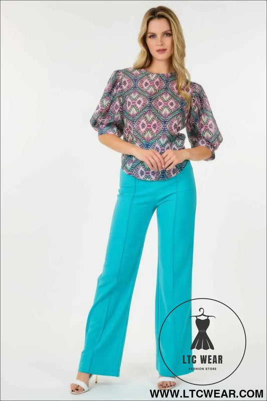 Puff Sleeve Multi-print Top