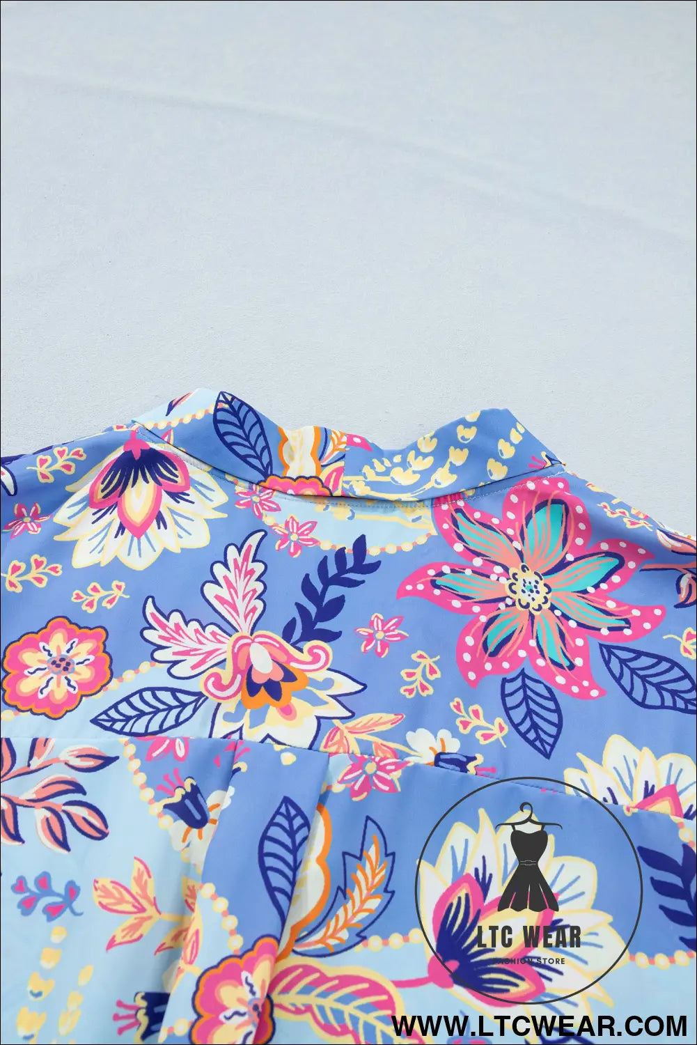 Purple Vacation Floral Print V Neck Short Sleeve Blouse - L.T.C Wear Online Fashion Store