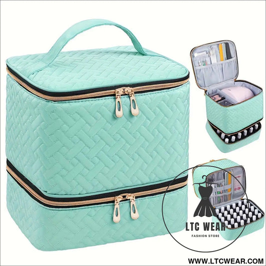 Quilted DualCompartment Makeup Nail Polish Organizer Bag