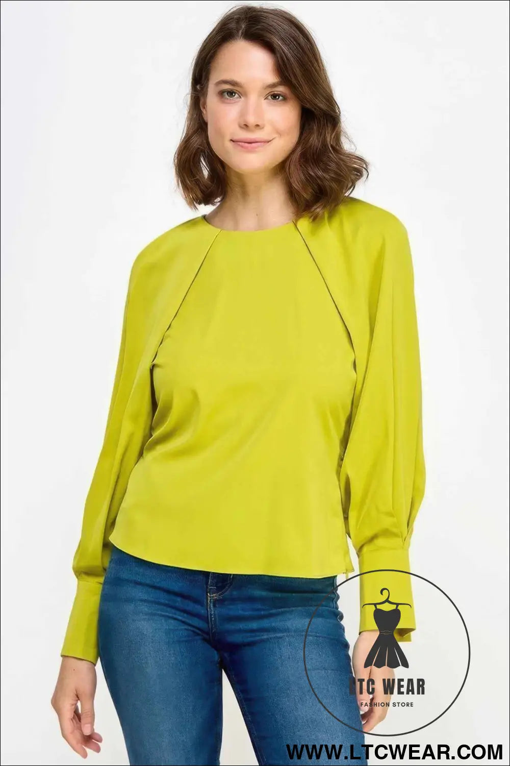 Raglan Long Sleeve Top With Back Neck Tie