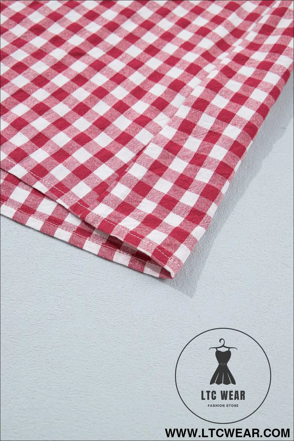 Red Gingham Striped Patchwork Half Zip Blouse - L.T.C Wear Online Fashion Store